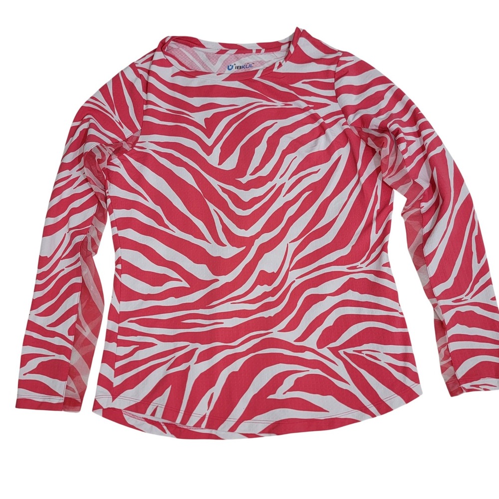 IBKÜL UPF 50+ Zazu Print Pink White Zebra Print Long Sleeve Sun Shirt Top Sz S